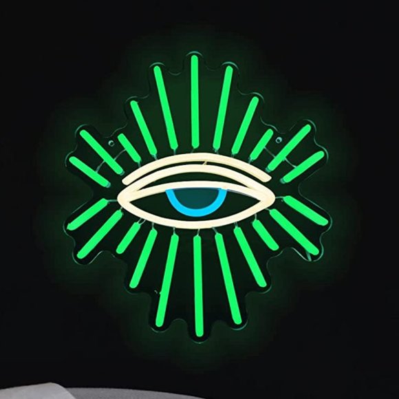 Neon Green Evil Eye Greek Culture LED Light Party Home Bright Hanging Wall Decor - Picture 3 of 5
